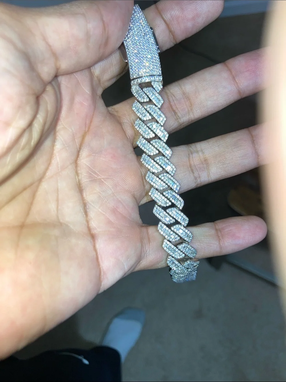 Baguettes with small lab diamond Cuban link Chain Necklace - Men